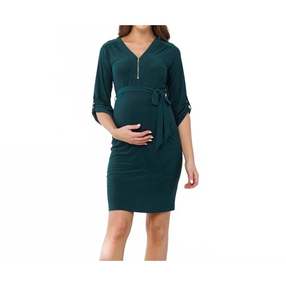 NEW HELLO MIA women's maternity half zip nursing dress in green